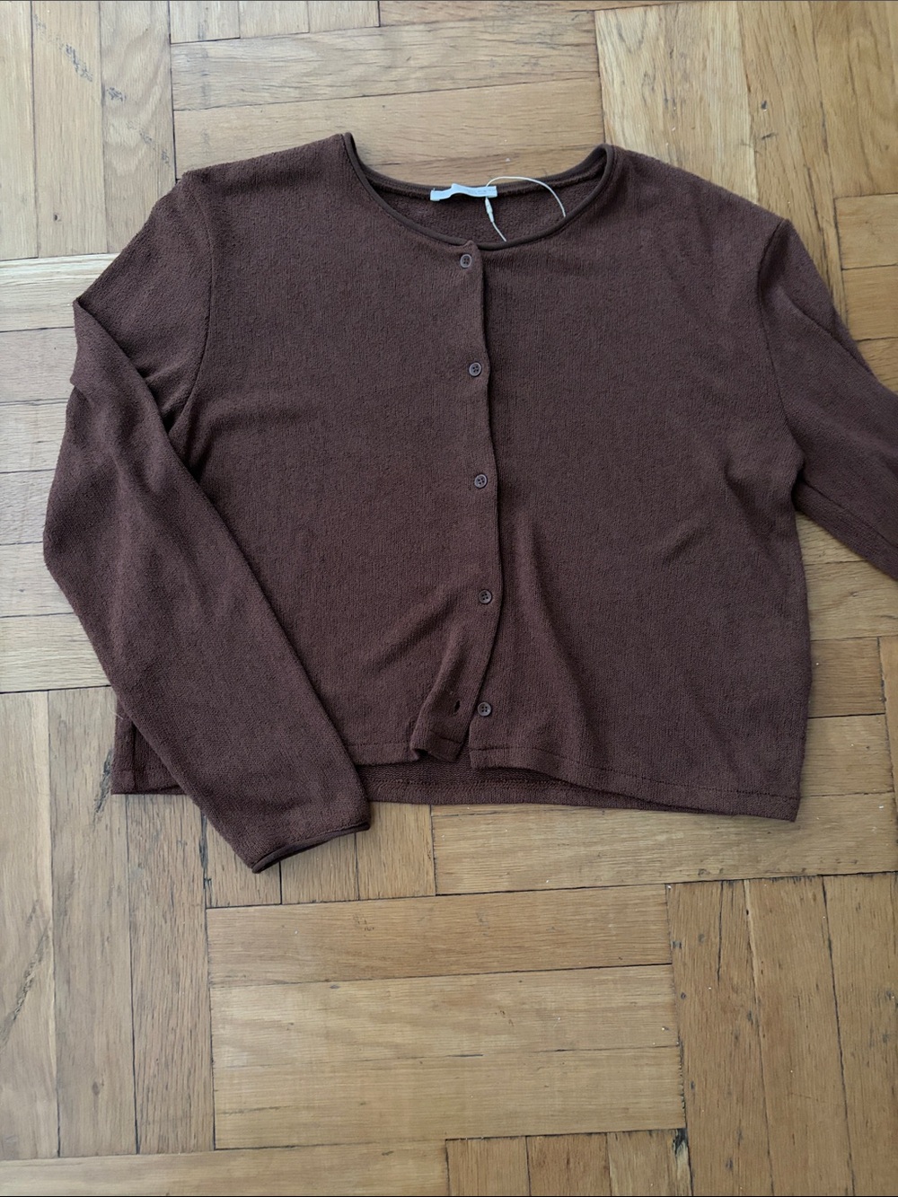Zara Women's Brown Button-Front Cropped Cardigan Sweater